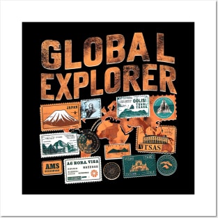 Global Explorer Vintage Travel Stamp Collector Posters and Art